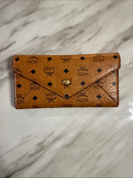 MCM Handbags - MCM Cognac Logo Envelope Wallet with Gold Snap
